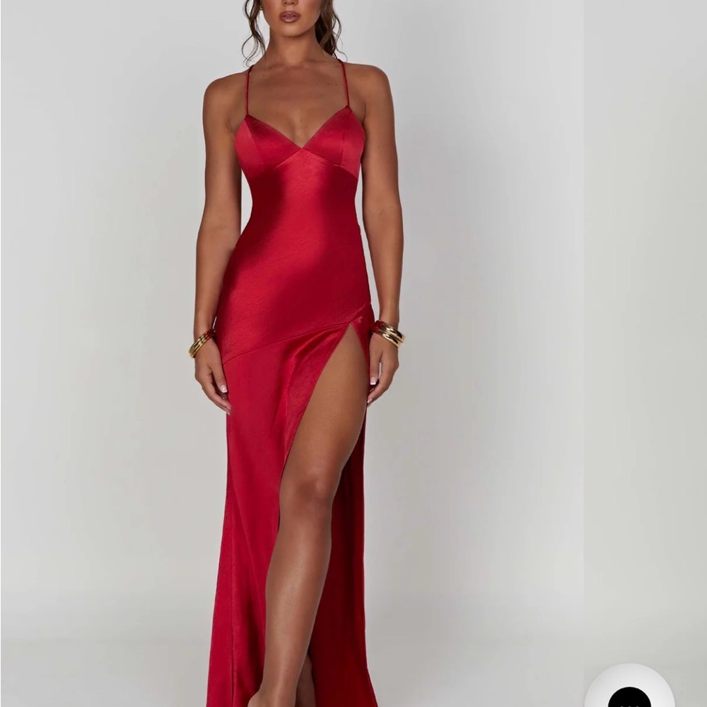 Elegant Red Silky Maxi Dress